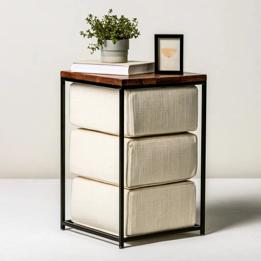 Scarpiera a ribalta dal design essenziale, beige e nero, per la casa